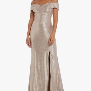 Night Way Collections Shimmering Silver Backless Dress
